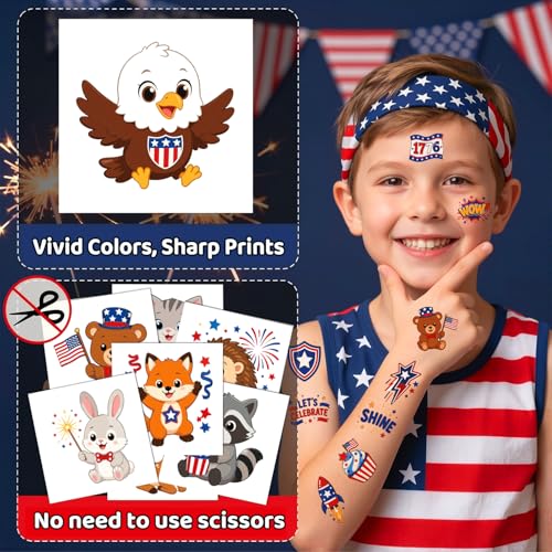 4th of July Temporary Tattoos, Waterproof Red White Blue