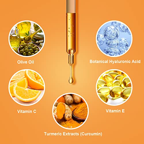 Natural Turmeric Serum, DILANTO Turmeric Serum Anti-Aging Face Serum with Vitamin C and Botanical Hyaluronic Acid, Hydrating for All Skin Types (1 FL OZ)