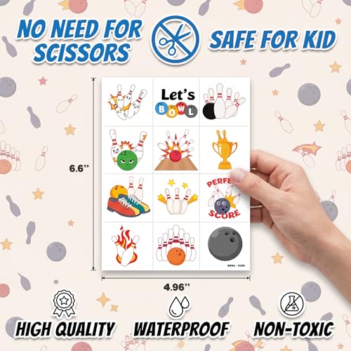 96 PCS Bowling Ball Temporary Tattoos for Kids