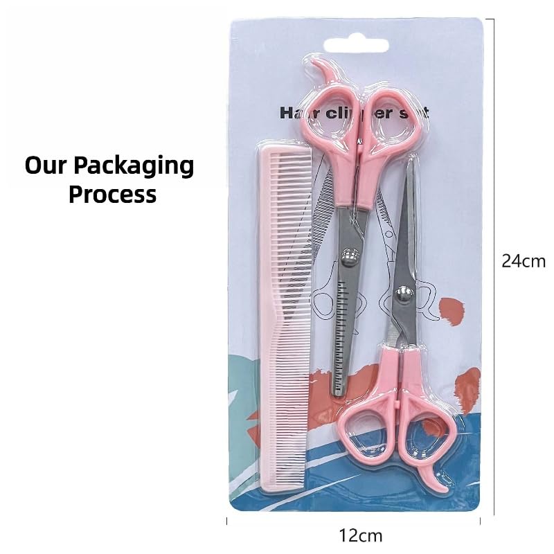 Pink Stainless Steel Hair Cutting Shears Set - 6.7 Inch Thinning Scissors & Comb