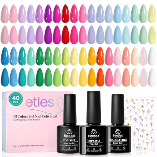 Beetles Gel Nail Polish Set - 36 Colors with Base & Matte Top Coat (40 Pcs)