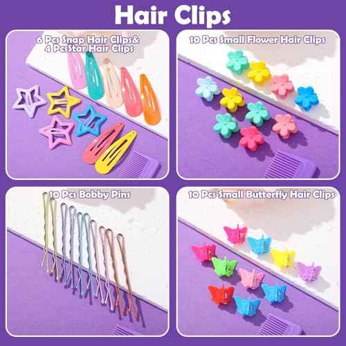 auroray Hair Accessories for Girls, 1698 Pcs Hair Rubber Bands with Elastic Hair Ties Hair Clips Hair Wax Stick Spray Bottle Hair Styling Tools