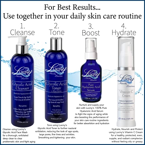Luxiny 10% Glycolic Acid Face Wash & Exfoliating Cleanser, 8 oz ? Vegan, Natural AHA Facial & Acne Body Wash for Women and Men ? Pore Minimizer
