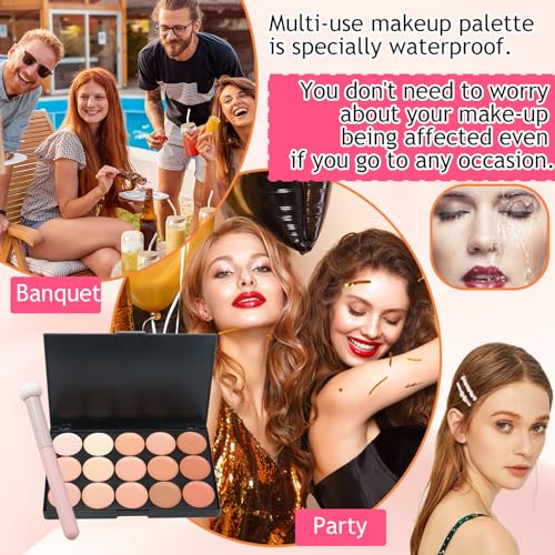 15-Color Cream Contour Palette with Makeup Sponge - Full Coverage Concealer
