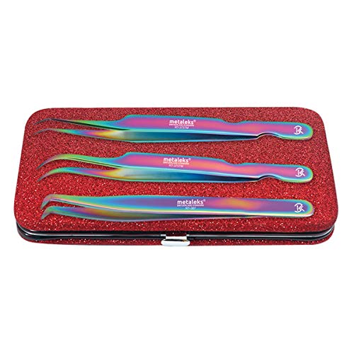 3 Pcs Russian Volume Japanese Stainless Steel Tweezers for Eyelash Extension (Multi Titanium Coated.)