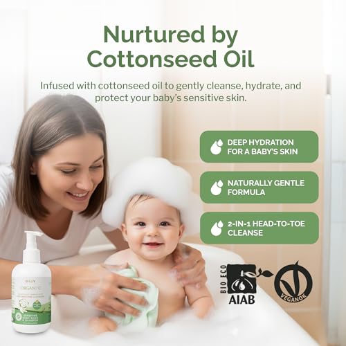 Organyc Baby Shampoo & Body Wash - 2-in-1 with Cottonseed Oil