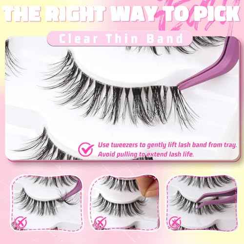 Veleasha Lashes Wispy False Eyelashes 100% Handmade Eyelashes Natural Look Fake Lashes Lightweight Lashes with Soft Clear Band 5 Pairs Pack (G2)