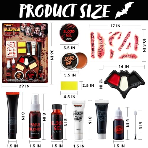Halloween Makeup Kit 16 Pcs Face Paint Fake Blood Zombie Costume
