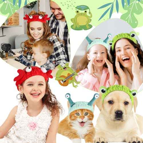 3Pcs Face Wash Headband Cute, Soft Spa Headband for Washing Face, Coral Fleece Elastic Frog Crab Snail Head Band, Cartoon Makeup Headbands for Women, Fun Face Wash Headbands for Women Skincare Shower