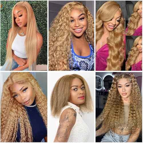 #27 Blonde Bundles Human Hair Yaki Straight Bundles 30 30 30 Inch 3 Bundle Unprocessed Brazilian Virgin Hair Honey Blonde Kinky Straight Human Hair Extensions 50 Gram Per Bundle