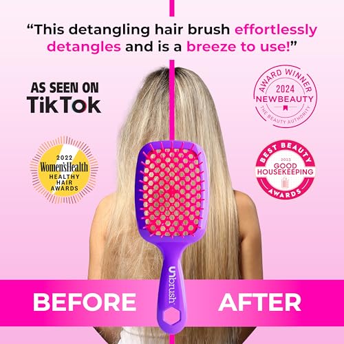 FHI Heat UNbrush Detangling Brush for Pain-Free Brushing on All Wet or Dry Hair Types — Durable DuoFlex Anti-Static Bristles, Lightweight Handle, Vented Hair Brush, Electric Berry Purple