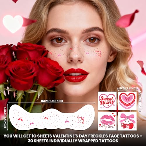Cerlaza Valentine's Day Temporary Tattoos, 40 Pcs Glitter Heart Stickers