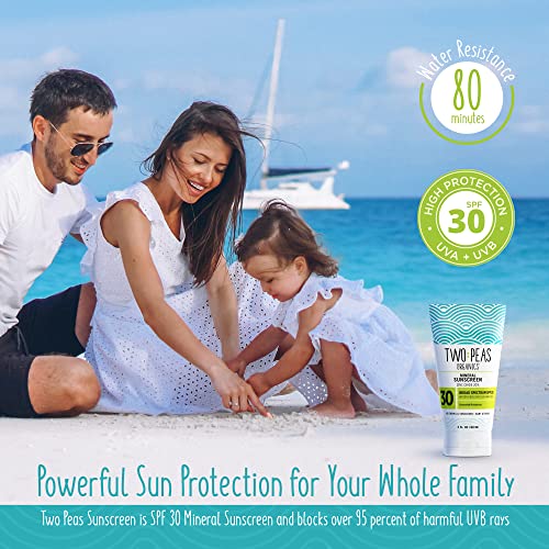 Two Peas Organics - All Natural Organic SPF 30 Sunscreen Lotion - Coral Reef Safe - Baby, Kid & Family Friendly - Chemical Free Mineral Based Formula - Waterproof & Unscented - 3oz (two Pack)