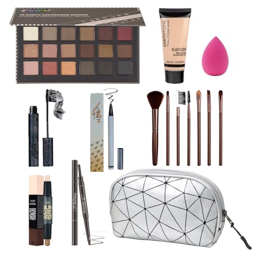 All-in-One Makeup Kit with 16 Colors Eyeshadow & Brushes