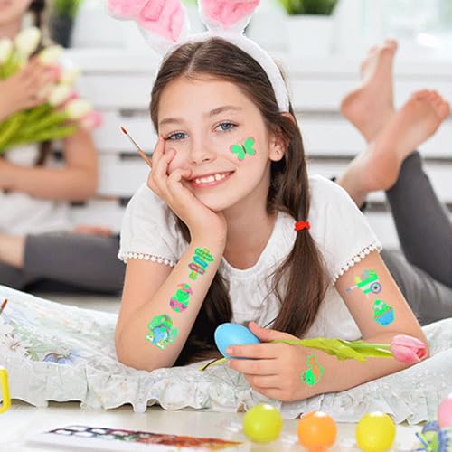 Glow in the Dark Easter Temporary Tattoos for Kids - 12 Sheets