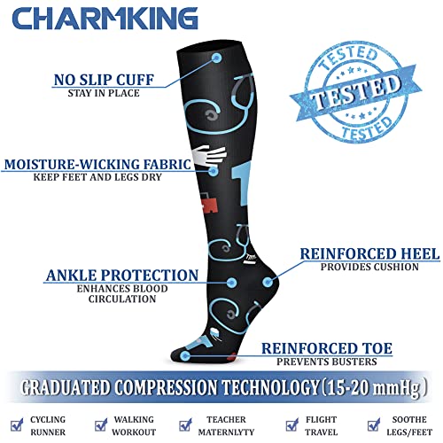 CHARMKING Compression Socks for Women & Men Circulation (3 Pairs) 15-20 mmHg is Best Athletic for Running, Flight Travel, Support, Cycling, Pregnant - Boost Performance, Durability (S/M, Multi 49)