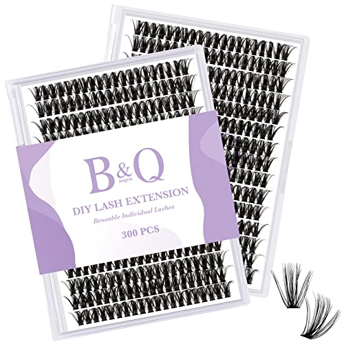 B&Qaugen Manga Lash Clusters DIY Individual Lashes 50D-D-12 300 PCS False Eyelash Cluster Manga Cluster 30D 40D 50D D Curl Eyelash Extensions at Home (50D-D-12)