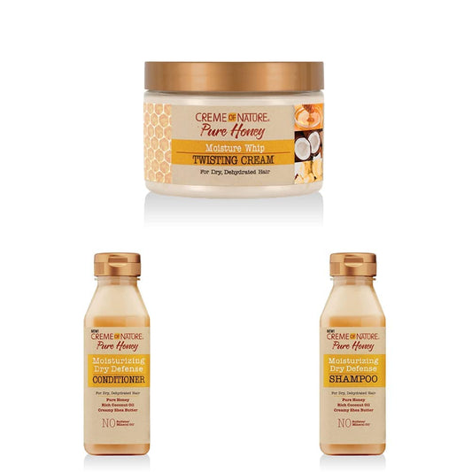 Creme of Nature Curl Cream: Pure Honey Moisture Whip, Twisting Cream with Coconut and Shea Butter, Conditioner, and Dry Defense Shampoo for Curly, Damaged Hair