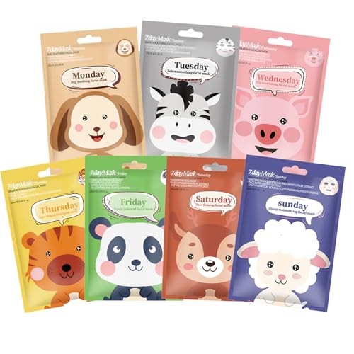 7 Pack Face Mask Skin Care for Kids, Animal Character Kids Face Mask, Spa Party Supplies for Girls, Sleepover Party Supplies for Girls, Teen Girl Gifts, Spa Party Favors for Women