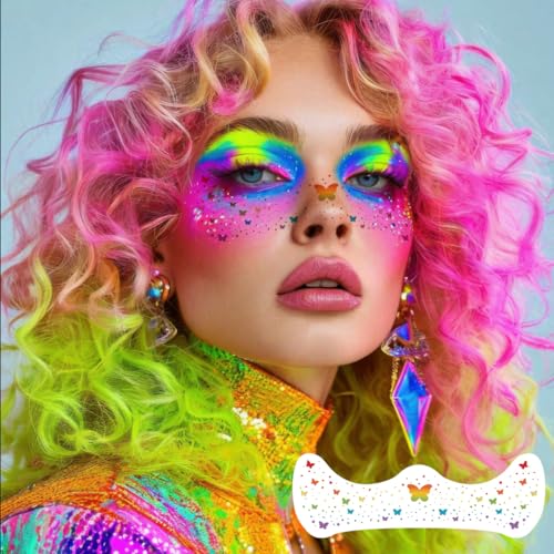 12-Sheet Pride Freckles Face Tattoos - Rainbow Heart & Butterfly