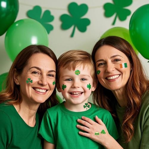 St Patrick's Day Temporary Tattoos - 10 Sheets Shamrock Face Stickers