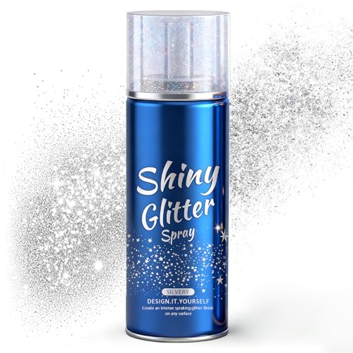 Body Glitter, Glitter Spray for Hair & Body & Face, Hairspray Clothes, Holographic Ultra Long-Lasting Shimmer Suitable Stage, Festival Rave Makeup Prom, Spray for Kids Women Men, Silver