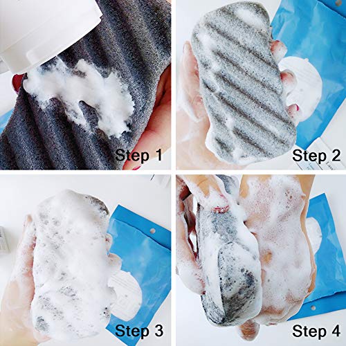 Konjac Body Sponge Set of 4 Bamboo Charcoal Body Facial Sponge Exfoliator Sponge Exfoliating Facial Cleansing for Men Women (4 Pack)