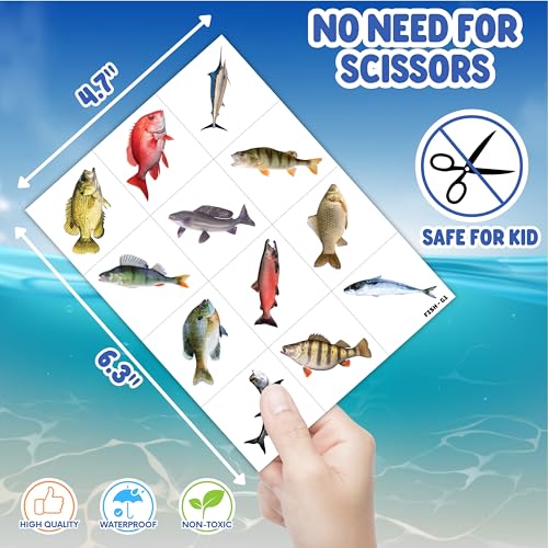 Fish Temporary Tattoos - 96 Designs, 8 Sheets for Kids