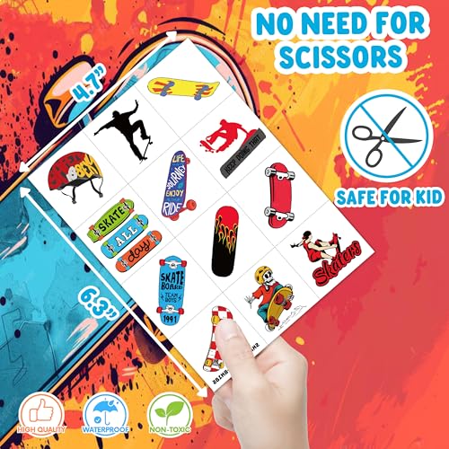 96PCS Skateboard Temporary Tattoos - Party Favors & Kids Gifts
