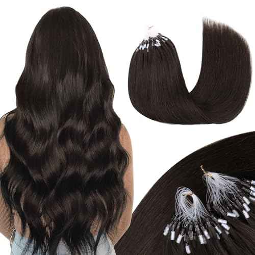 MAXITA Microlink Hair Extensions Human Hair Dark Brown Micro Bead Hair Extensions Virgin Human Hair, 50g/50 Strands/Pack, 24 In