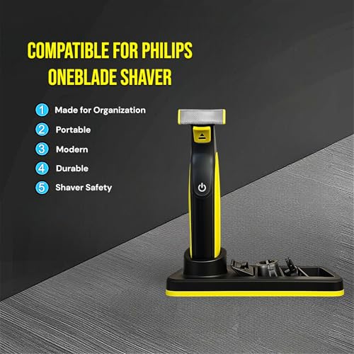 Shaver Stand compatible with Philips OneBlade Shaver Organizer, Black with Yellow Accent, Counter Storage Holder