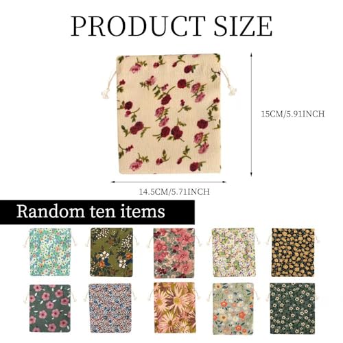 Mini Corduroy Drawstring Bag10PCS, Flower Makeup Bag Portable Small Pocket Cosmetic Bag For Women Travel Storage Cosmetics Headphones Jewelry(Random Style)
