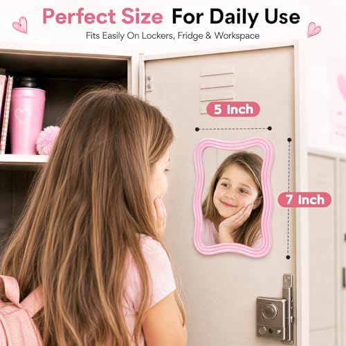 MR.MATE 5x7 Magnetic Locker Mirror | Real Glass, Pink