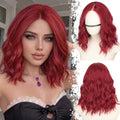 Berry Red Wavy Bob Wig - Glueless Synthetic Lace Front 14 Inch