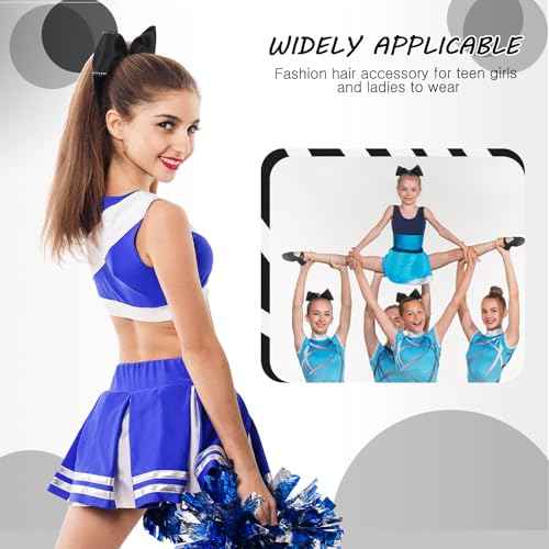 2 Packs Jumbo Cheerleading Bow 8 Inch Large Cheer Hair Bows with Ponytail Holder for Teen Girls Softball Outfit Uniform(Rhinestone Black)