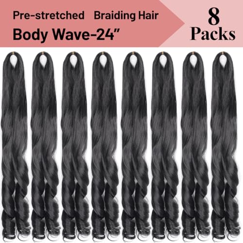 French Curly Braiding Hair 24 Inch #1B Black 8 Pack