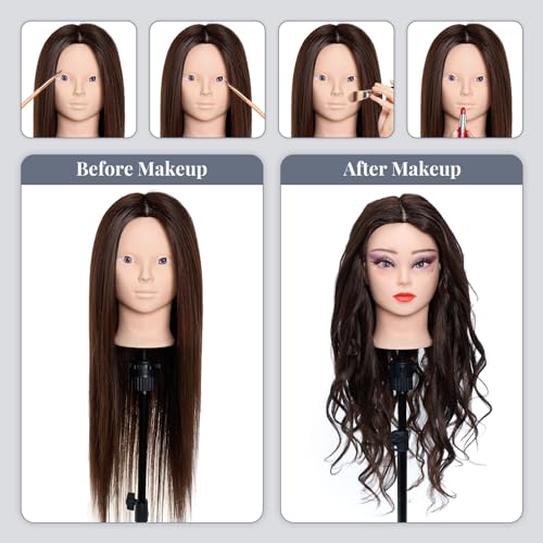 28" Mannequin Head 80% Real Hair with Tripod Stand & Clamp