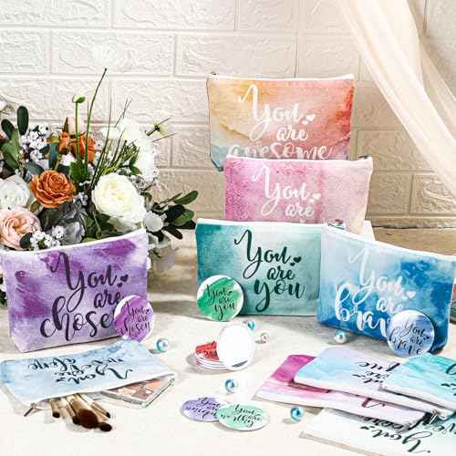 20 Pcs Employee Appreciation Gifts Inspirational Canvas Makeup Bags Compact Mirror Bulk Cosmetic Bags Portable Mirror Thank You Gifts for Women Christmas Nurse Practitioner (Inspiration)