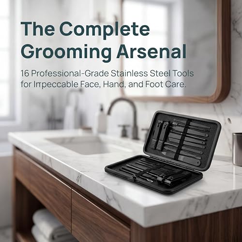 16-Piece Professional Manicure Pedicure Kit - Stainless Steel Grooming Set
