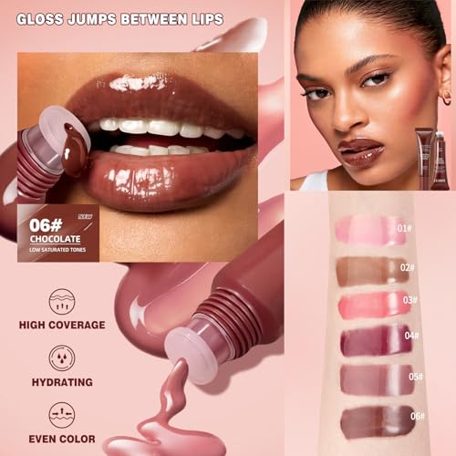 4Pcs Tinted Lip Serum Gloss Set,Jelly Hydrating Shine Pink Nude Red Glossy Lip Balm,Long-lasting Nourishing Vegan Lip Plumper Gloss for Instant Moisture Liquid Lipstick for Women