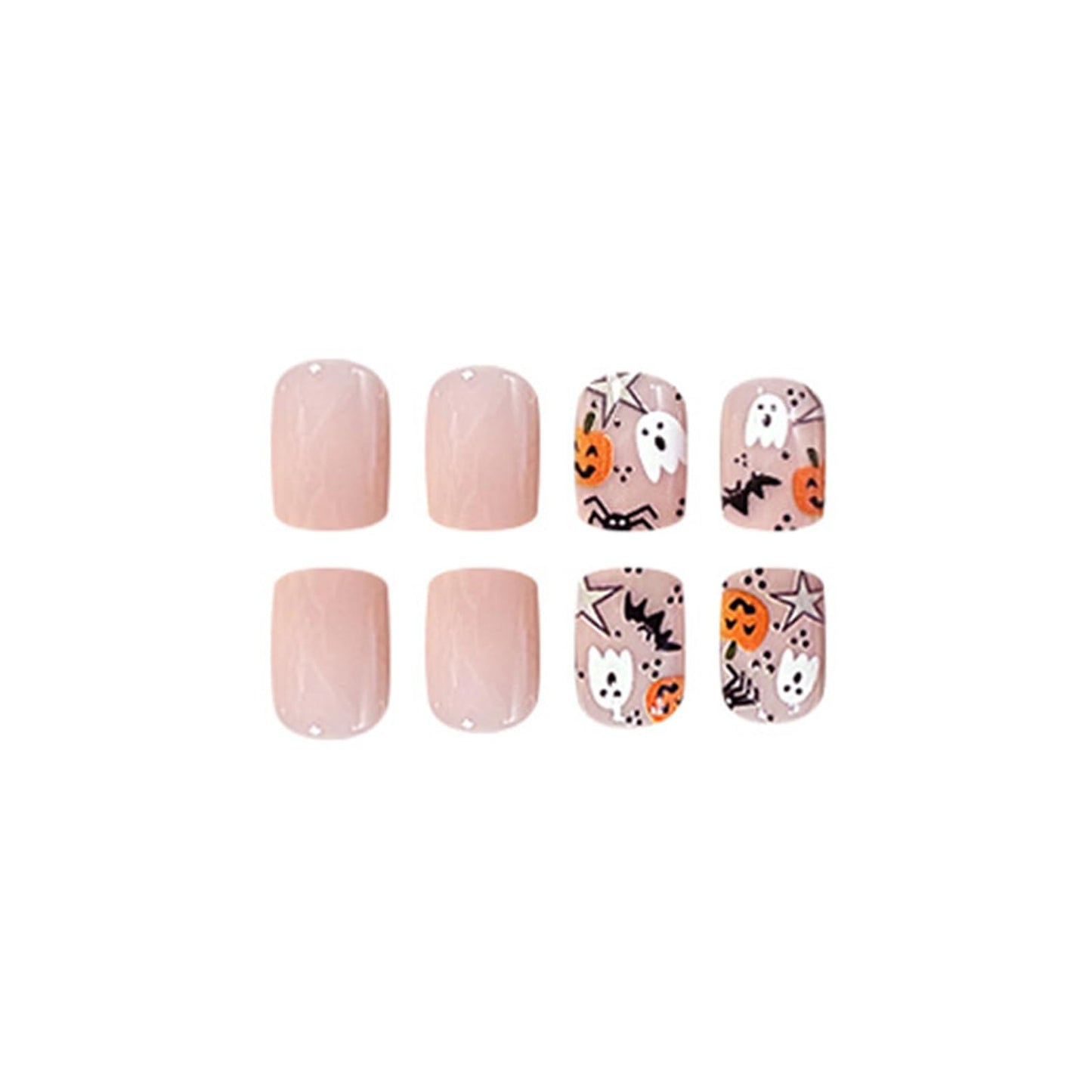 24Pcs Halloween Press on Nails Short Square Fake Nails Pink Artificial Nails Spider Ghost Pumpkin False Nails Full Cover Acrylic Nails Glossy Glue on Nails Cute Stick on Nails for Women Manicure