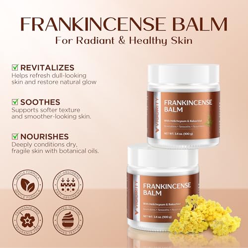 Vigority Frankincense Balm: Whipped Revitalizes & Smooths Cream for Dry, Mature & Aging Skin with Helichrysum & Bakuchiol? Moisturizer & Nourishes for Face & Body - Lightweight & Non-greasy ? 3.4 oz