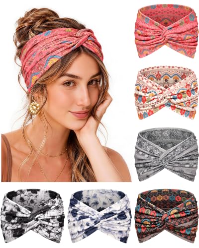REOTECALL Extra Wide Non-Slip Headbands for Women - 6 Pack