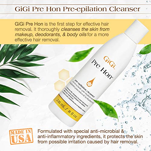 GiGi Pre Hon Pre-Epilation Pre Wax Cleanser - Skin Prep for Waxing, Removes Oil & Impurities, Ideal for Face & Body, 8 fl oz