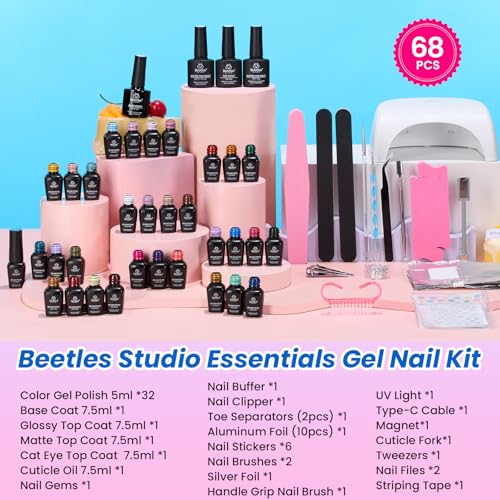 Beetles Gel Nail Polish Kit 32 Colors with UV Lamp & 68 Pcs Tools