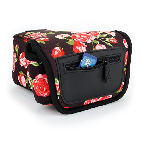 USA Gear DSLR Camera Sleeve (Floral) with Neoprene Protection, Holster Belt Loop and Accessory Storage - Compatible with Canon EOS Rebel T7, T8, SL3, R7, Nikon D3400, Pentax K-70 and Many More