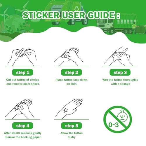 Garbage Truck Temporary Tattoos - 8 Sheets 300+ Stickers
