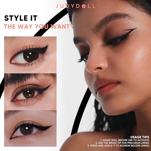 JUDYDOLL Ink Glider Longlasting Liquid Eyeliner - 30H Waterproof, Smudgeproof, Ultra-fine Tip, Ideal for Cat Eyes & Wings, Intense Black