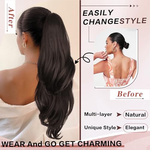 26 Inch Drawstring Ponytail Extension Dark Brown Wavy