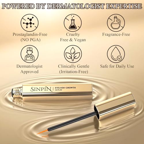 Natural Lash Growth Serum ? See Visible Results in 4 Weeks | SINPIN Eyelash Serum without Prostaglandin, Enriched with Biotin, Panthenol & Peptides for Longer, Thicker Lashes, 5ML
